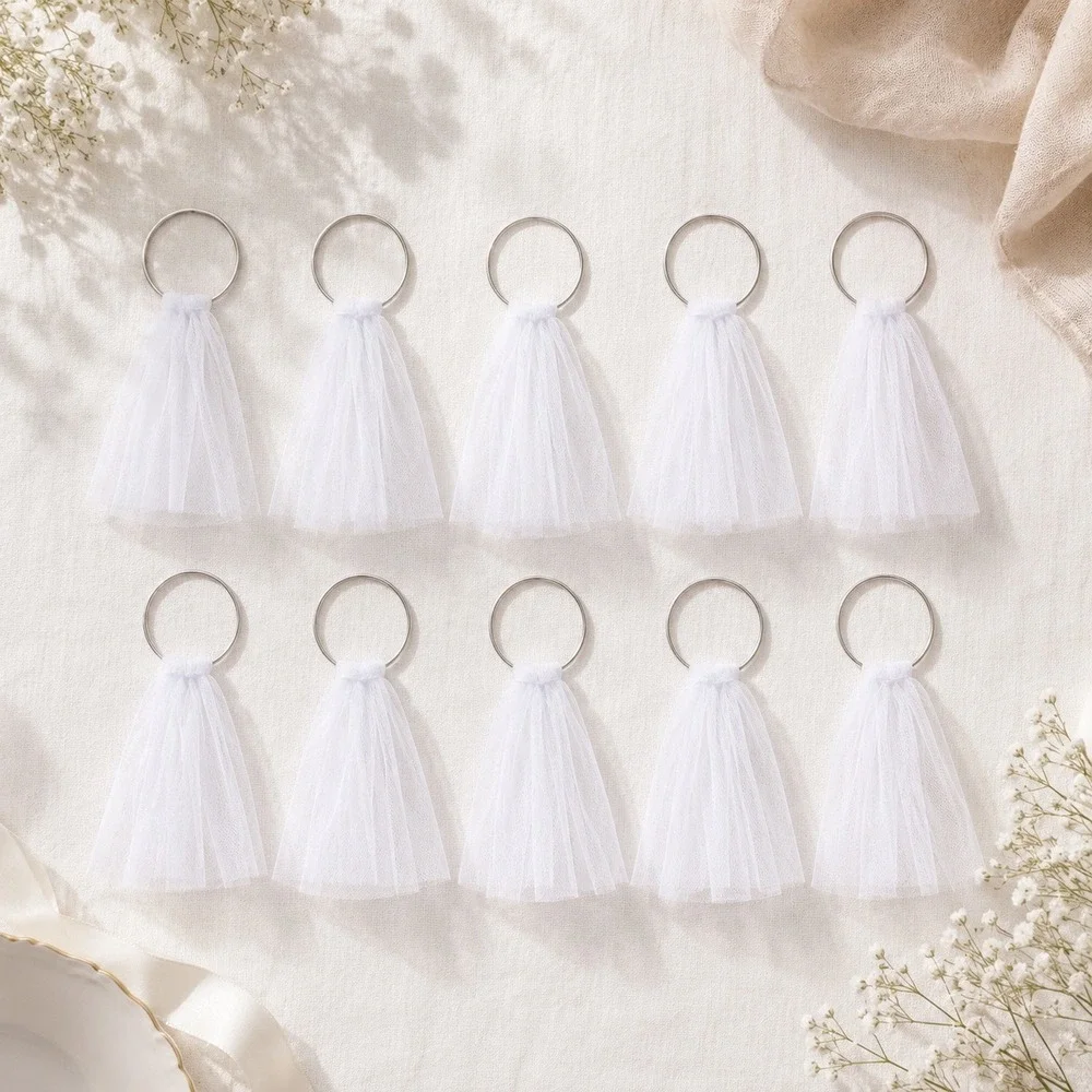 NPW Bachelorette Social Club White Tulle Drink Veils Glassware Charms 10 Pack